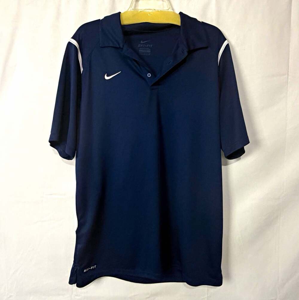 Nike Dri-FIT Mens L Navy Blue/White Solid Polo Shirt Short Sleeve Golf